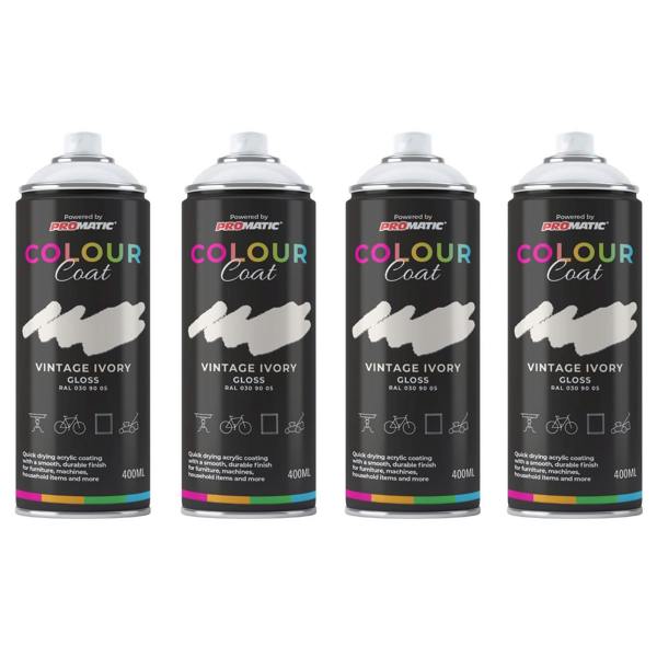 Colour Coat 4X Vintage Ivory RAL 030 90 05 Gloss Spray Paint 400ml