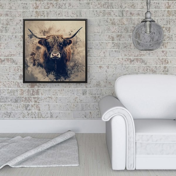 Warren Reed Moody Splashart Highland Cow Framed Canvas