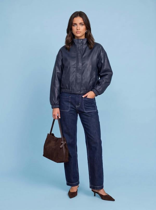 Urban Bliss PU Oversized Jacket Navy