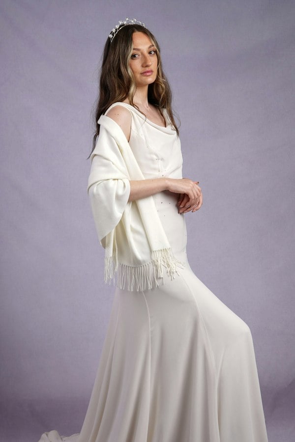 Antonia York Cream Pashmina | Drew Super Soft Large Special Occasion Wrap with Tassels
