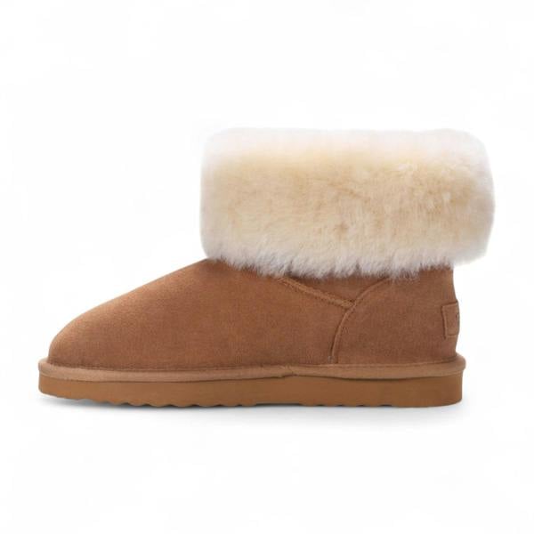 Infinity Leather Women's Genuine Sheepskin Tan Suede Ankle Bootie Winter Boots - Granite