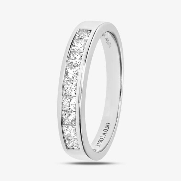 T. H. Baker 9ct White Gold 0.50ct Princess Cut Diamond Half Eternity Ring PR05550 9KW