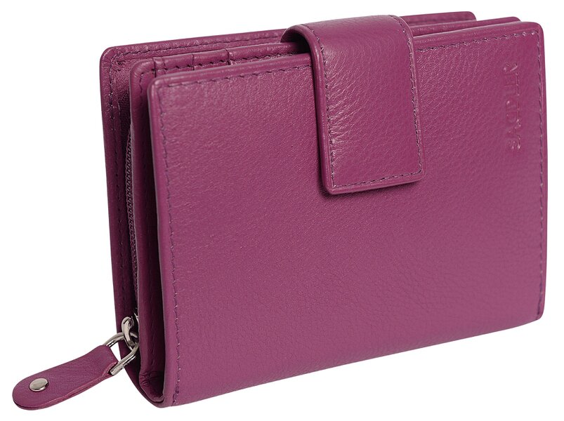 SADDLER EMILY Handmade Leather Mid-Size Wallet – RFID Protected | 10 Card Slots, Secure Tab Closure & Zipped Coin Pocket | Gift Boxed - Magenta
