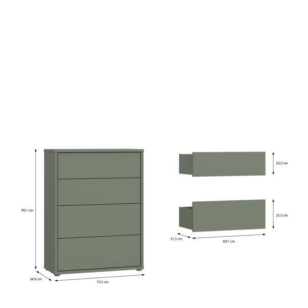Alice Springs 4 Drawer Chest with Push-to-Open Drawers in Sage Green