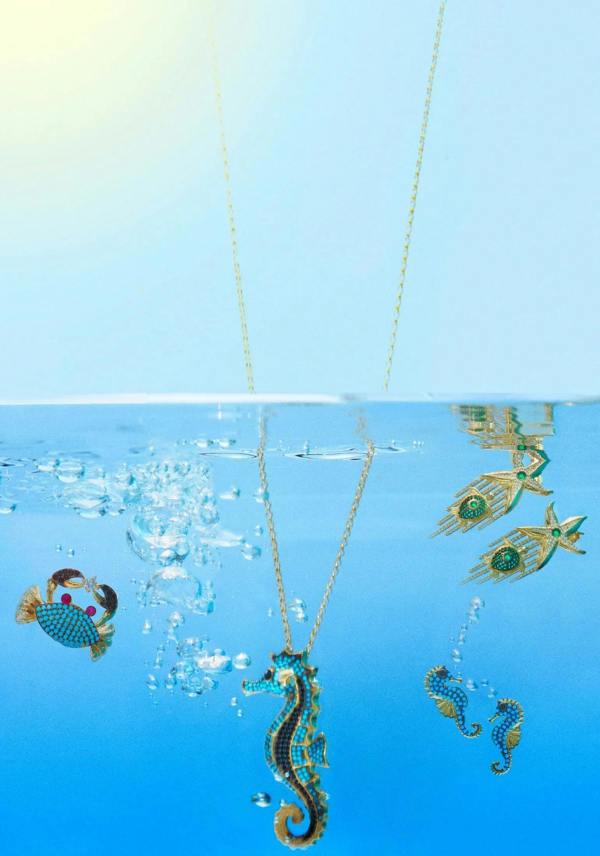 Latelita Seahorse Pendant Necklace Gold Turquoise