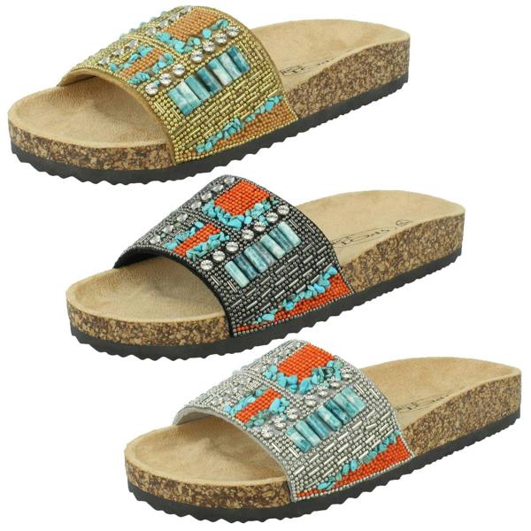 Spot On Ladies Spot On Beaded Mules F00348