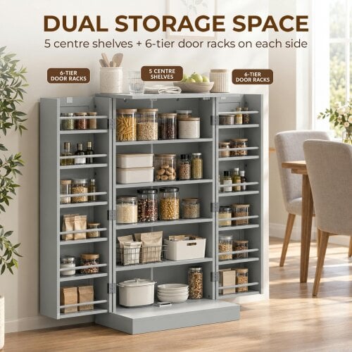 HOMCOM Kitchen Cupboard w/ 5 Tiers, 12 Spice Racks, Kitchen Storage Cabinet