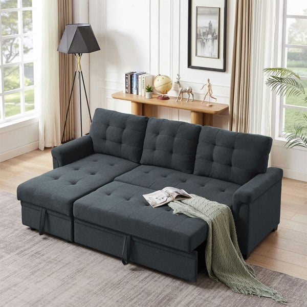 Furniture One L Shapred Corner Sofa Bed with Storage, Padded Sectional Transformable Sofa & Reversible Storage Chaise