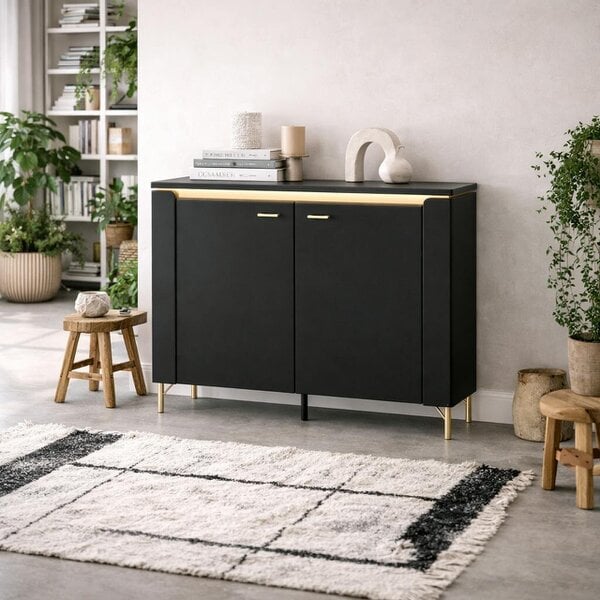 Wyld Haus Marslet Black and Gold Sideboard 2 Door with LED Lights
