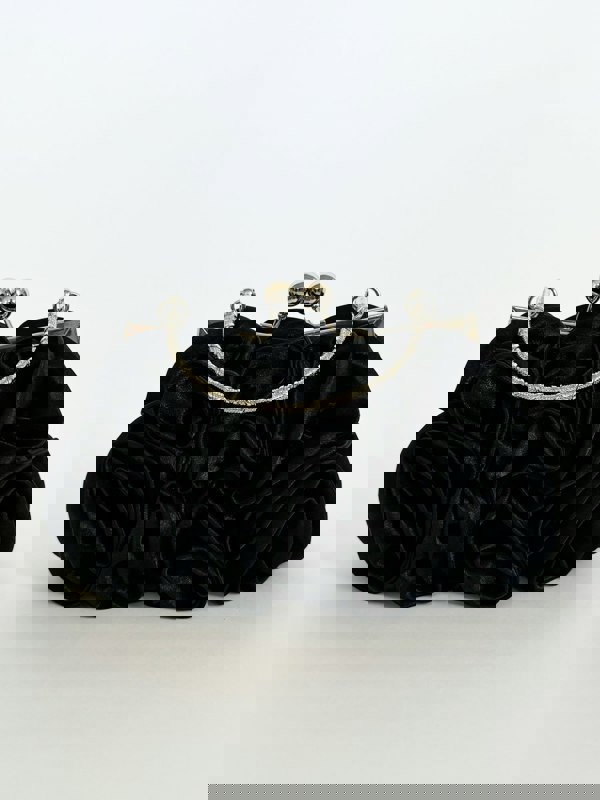 SVNX 3D Rose Clutch Bag in Black