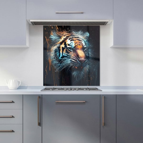 Warren Reed - Designer Tiger Face Splashart Dark Background Kitchen Splashback