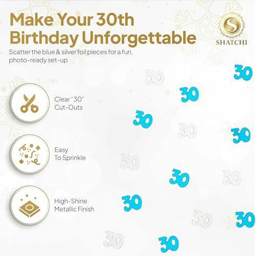 30th Birthday Blue and Silver Metallic Confetti Pack Sizes for Party Tables image 5