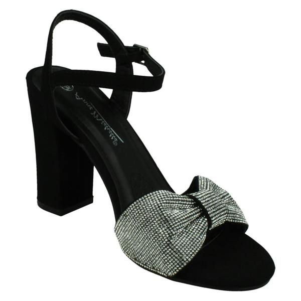 Spot On Ladies Spot On Ankle Strap Diamante Chunky High Heels F12050