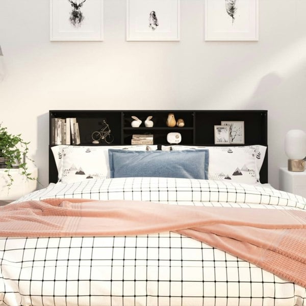 Berkfield Headboard Cabinet Black 180x19x103.5 cm