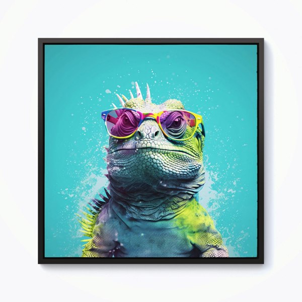 Warren Reed Inquisitive Splash Art Iguana Framed Canvas