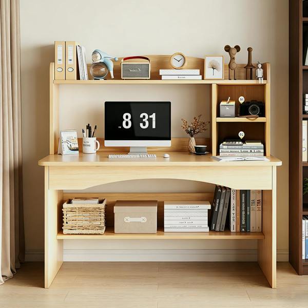 Havendro Computer Desk with Storage Shelves Wooden Home Office Study Laptop Writing Workstation