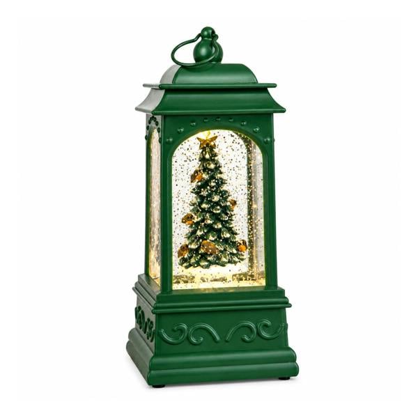 Samuel Alexander 21cm Dual Powered Green Christmas Tree Water Spinner Lantern with Warm White LED