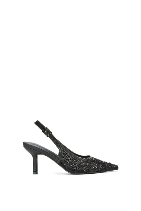 XY LONDON Diamante Slingback Court Shoes With Low Kitten Heel