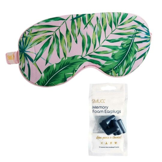 SMUG Satin Sleep Mask - Palm Print - Sleep Mask & Black Earplugs