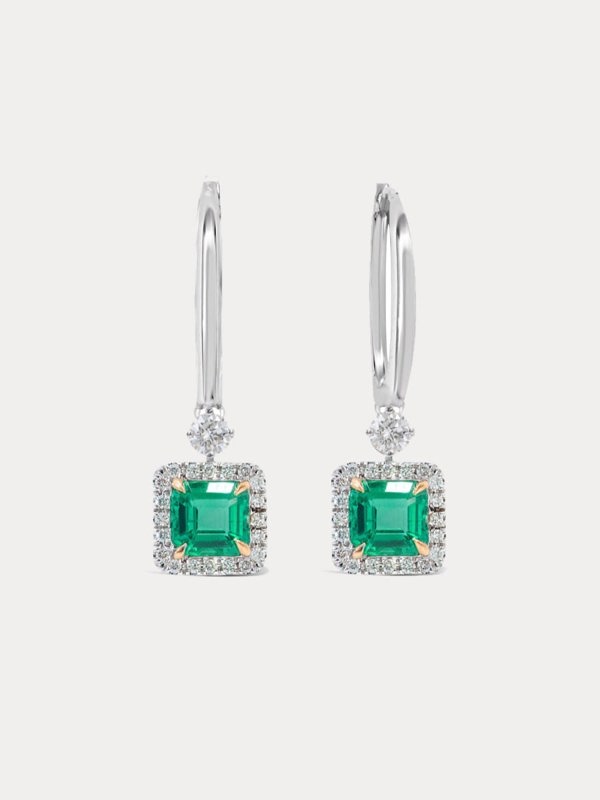 Gemdaia Emerald & Diamond Halo Drop Earrings