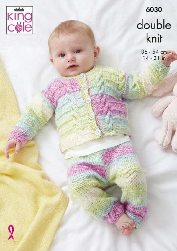 King Cole Cutie Pie DK Knitting Pattern 6030, Hoodies, Cardigans, Leggings for Baby, 14 - 21 Inches