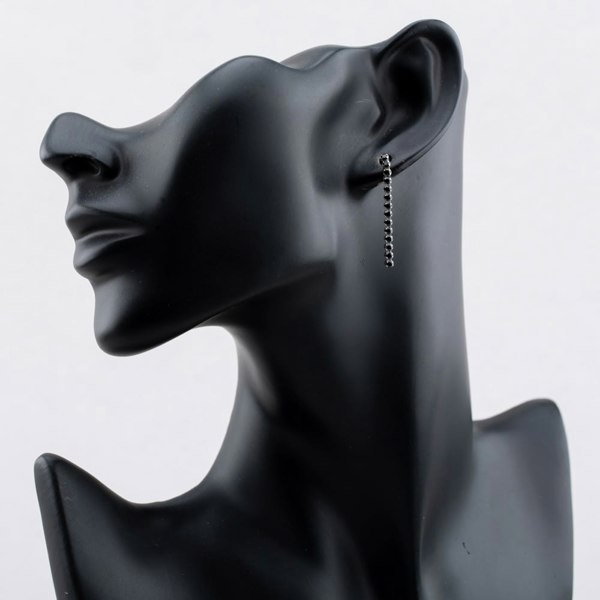 T. H. Baker Sterling Silver Rhodium Plated Black Cubic Zirconia Drop Earrings 8.58.8579