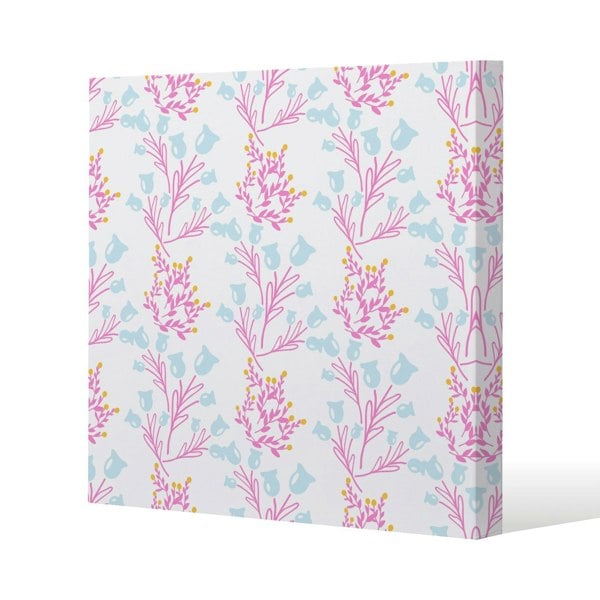 Benjamin Tate Design Pink & Blue Flower Design Slim Style Canvas Print  75x75cm , 15mm Slim Real wood.