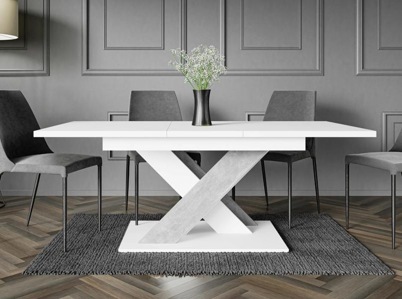 PHD Furniture BRONX Extendable Dining Table 140–180cm – White & Concrete Grey Effect