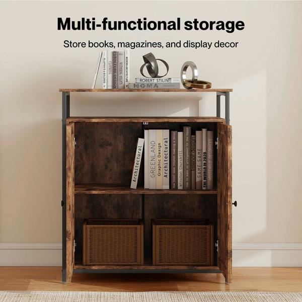 Levede Storage Cabinet Walnut 2 Doors Sideboard Adjustable Industrial Style