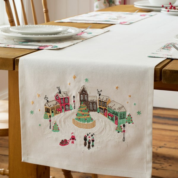 Catherine Lansfield Christmas Town Cotton Dining Table Runner Natural