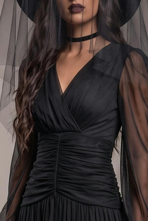 Goddiva Long Sleeve Maxi Classic Witch Halloween Costume - Black by Goddiva