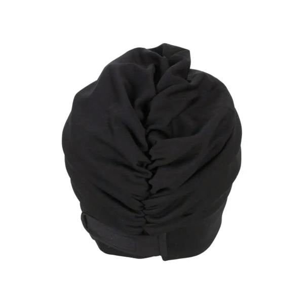 Black Fashy draped fabric swim cap with chefs hat design