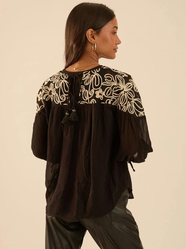 Rose & Nancy Rhea Black Boho Lace Top