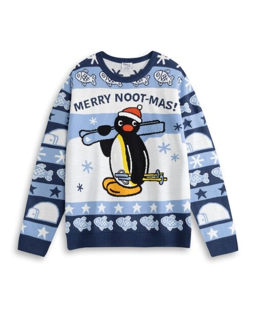 Pingu Unisex Blue Merry Noot-mas Christmas Jumper