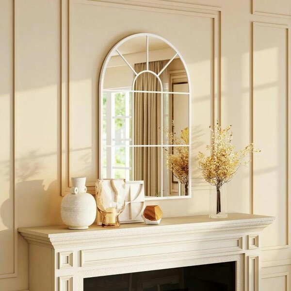 90 X 61cm Arched Grid Mirror - White - White