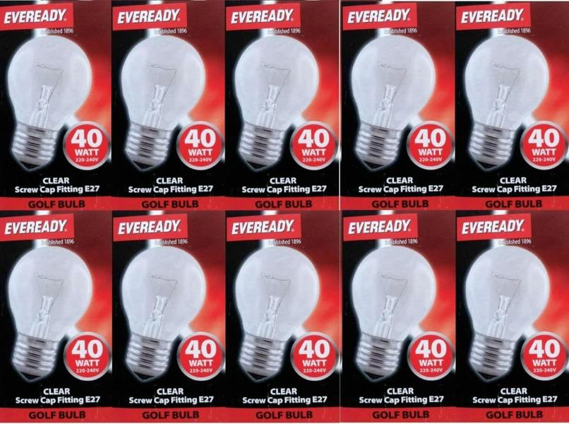 Eveready 10 X EVEREADY 40W ES E27 OPAL GOLF LIGHT BULBS