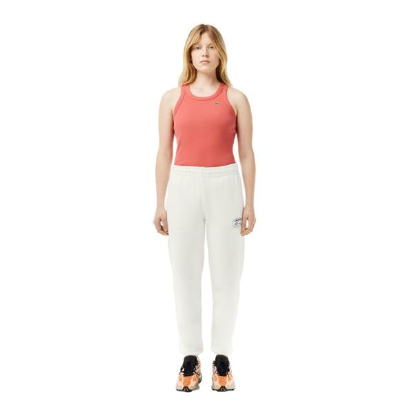 Lacoste Womens/Ladies Organic Cotton Embroidered Logo Sweatpants - Cream - 