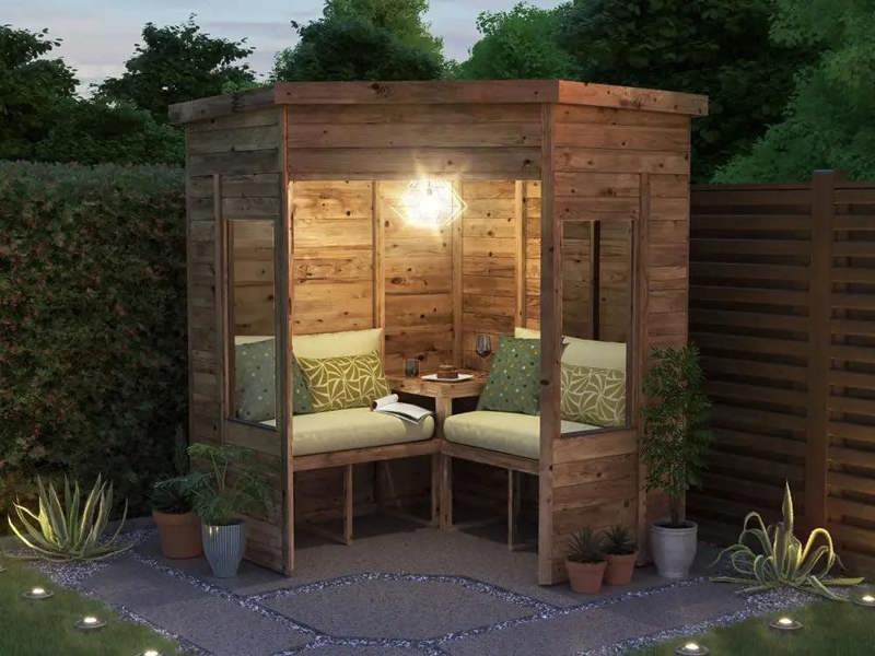 Dunster House Garden Corner Arbour with Glazed Panels, W1.8m x D1.8m / W6' x D6', Pressure Treated, Apocallipo