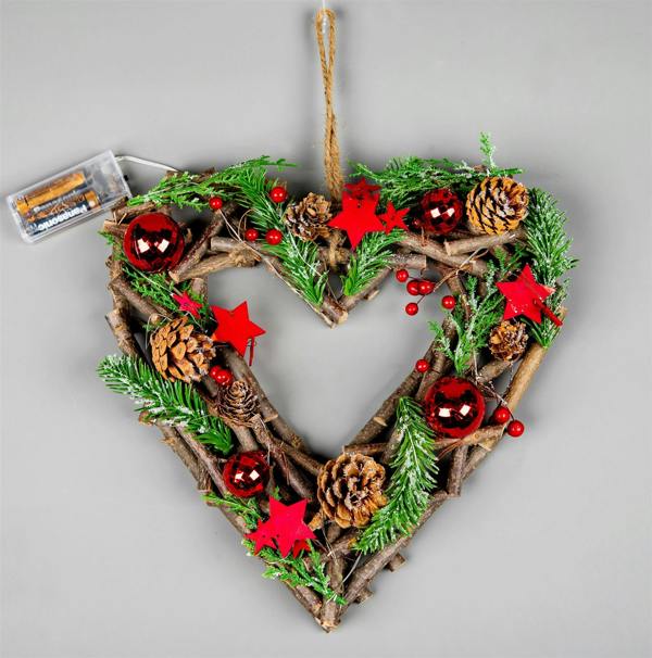 3cm LED Twig Hanging Heart Decoration in Red with Warm White Lights for Indoor Seasonal Display image 1
