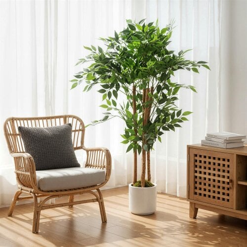 Wyld Haus Rokalo Artificial Ficus Style Tree With Solid Trunk Detail In Pot 120cm Green
