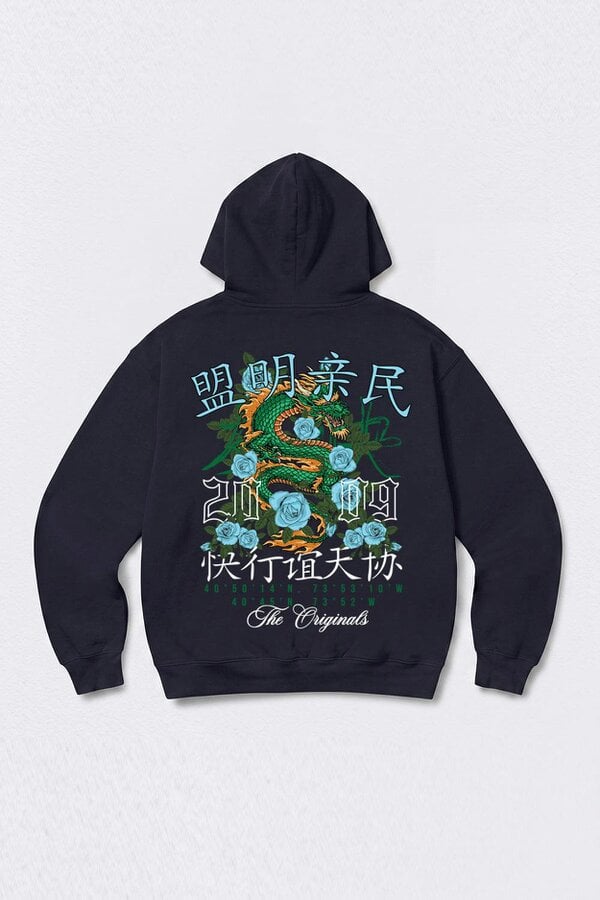 London Attitude Relaxed Fit Dragon Graphic Hoodie