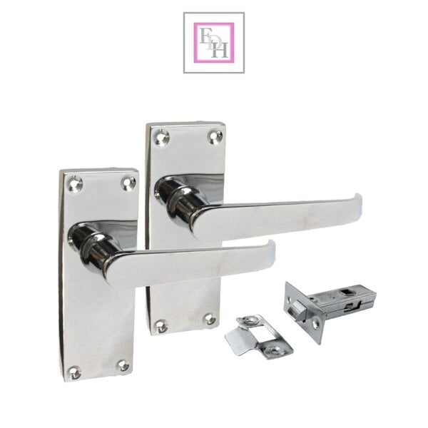 EDH Door Hardware Victorian Straight Chrome Door Handles – Interior Lever Handles + Tubular Latch
