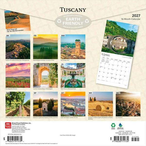 Tuscany Calendar 2027, Wall Calendars, Month To View, Travel, Gift