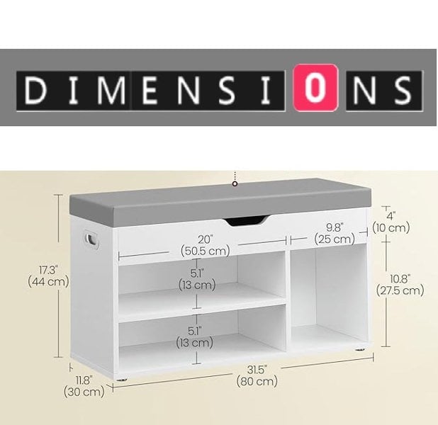 Modcraft White Shoe Storage Bench with Cushion, Hidden Compartment & 3 Shelves, 150kg Capacity