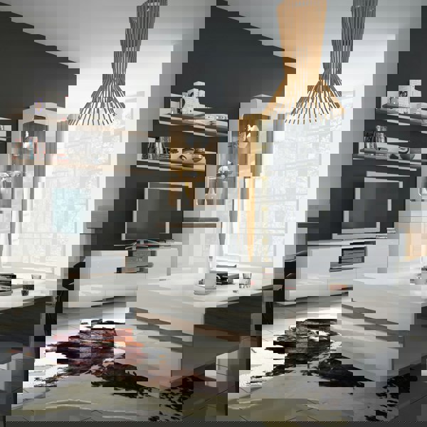 Furniture To Go Chelsea Tall Glazed Narrow Display unit (RHD) in White with Oak Trim