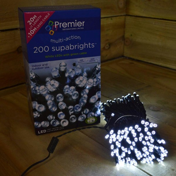 Samuel Alexander 200 LED 16m Premier SupaBrights Indoor Outdoor Christmas Multi Function Mains Operated String Lights with Timer in Cool White