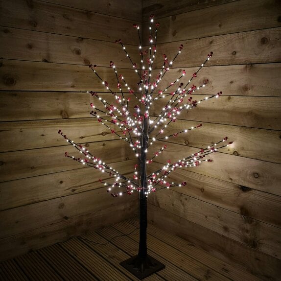 Samuel Alexander 120cm 4ft Christmas Lit Black Twig Tree Red Berry 400 Warm White LED