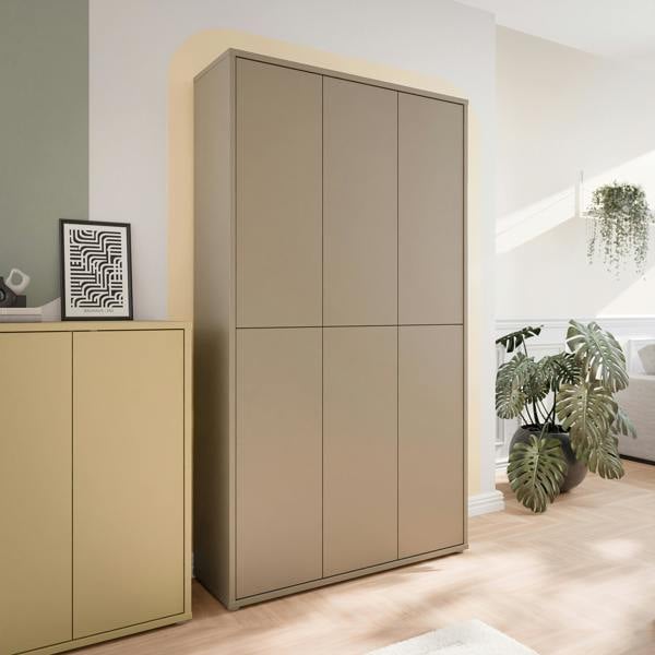 Furniture To Go Alice Springs Tall Shoe Cabinet with 6 Doors Push-to-Open in Taupe