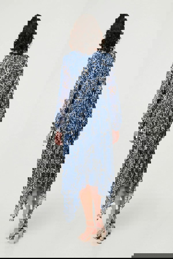 Blue | Animal Print Sheer Hanky Hem Midi Dress
