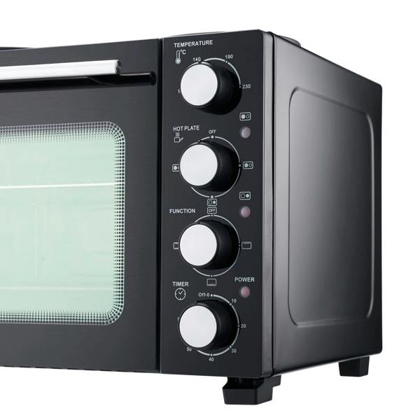 Cooks Professional 28L Mini Oven with 2 Hobs | Black / Silver